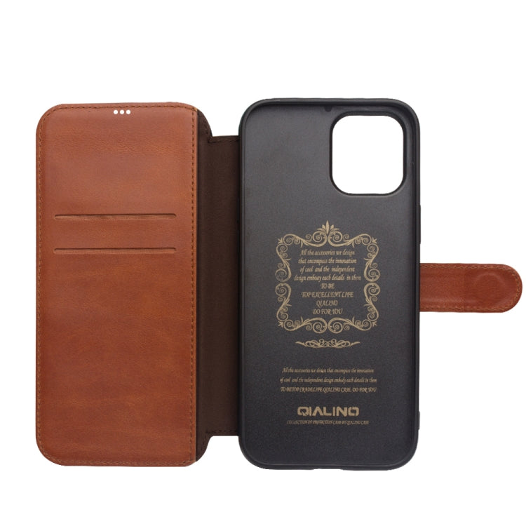 For iPhone 12 / 12 Pro QIALINO Business Magnetic Horizontal Flip Leather Case with Card Slots & Wallet(Light Brown) - iPhone 12 / 12 Pro Cases by QIALINO | Online Shopping UK | buy2fix