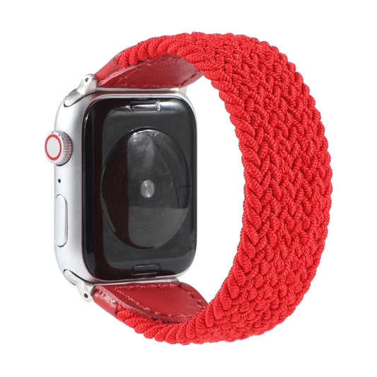 Nylon + Leather Braided Watch Band For Apple Watch Ultra 49mm&Watch Ultra 2 49mm / Series 9&8&7 45mm / SE 3&SE 2&6&SE&5&4 44mm / 3&2&1 42mm, Size:L(Red) - Watch Bands by buy2fix | Online Shopping UK | buy2fix