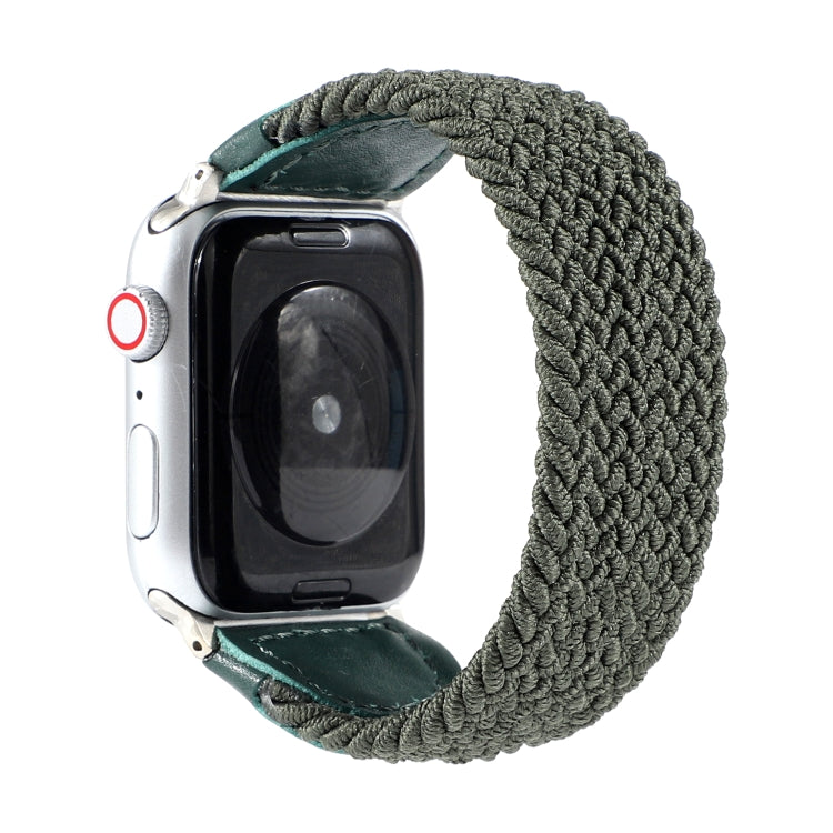 Nylon + Leather Braided Watch Band For Apple Watch Ultra 49mm&Watch Ultra 2 49mm / Series 9&8&7 45mm / SE 3&SE 2&6&SE&5&4 44mm / 3&2&1 42mm, Size:L(Army Green) - Watch Bands by buy2fix | Online Shopping UK | buy2fix