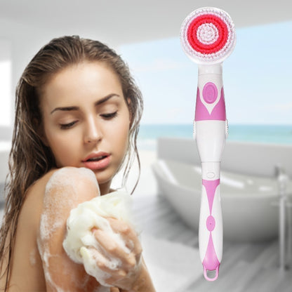 Multi-function Electric Waterproof Bath Cleansing Brush Long-handled Massage Brush, with 4 Brush Heads(Pink) - Bath Brushes & Sponges by buy2fix | Online Shopping UK | buy2fix