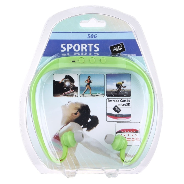 506 Life Waterproof Sweatproof Stereo Wireless Sports Earbud Earphone In-ear Headphone Headset with Micro SD Card Slot, For Smart Phones & iPad & Laptop & Notebook & MP3 or Other Audio Devices, Maximum SD Card Storage: 8GB(Green) - Sport Earphone by buy2fix | Online Shopping UK | buy2fix