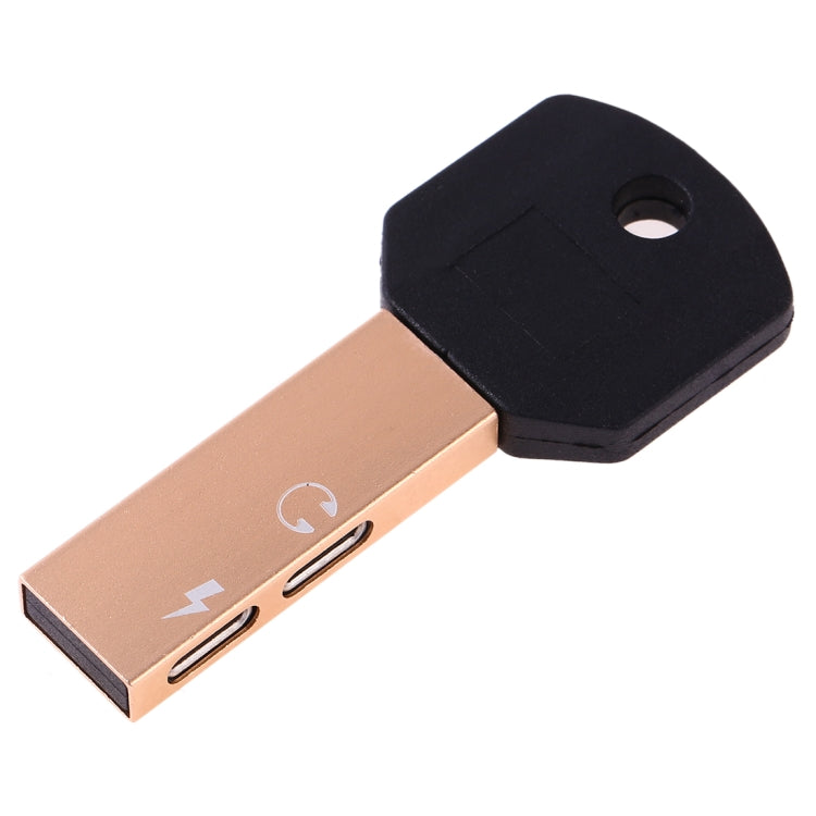 RC16 Dual 8 Pin Female to 8 Pin Male Key Shape Mini Portable Audio & Charge Adapter(Gold) - Converter & Adapter by buy2fix | Online Shopping UK | buy2fix