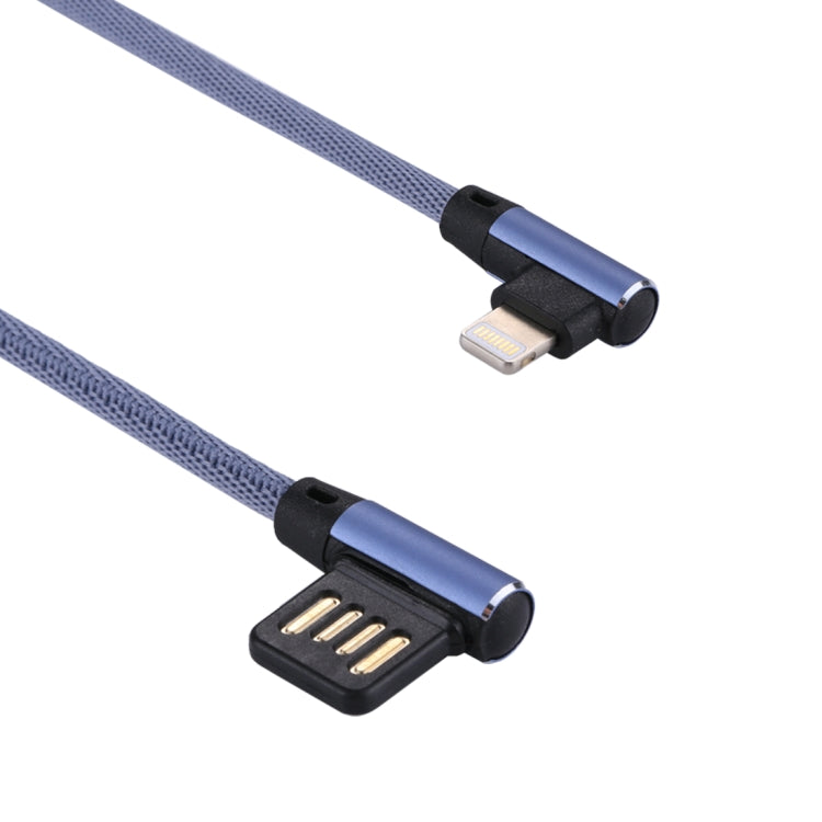 1m 2.4A Output USB to 8 Pin Double Elbow Design Nylon Weave Style Data Sync Charging Cable(Blue) - Normal Style Cable by buy2fix | Online Shopping UK | buy2fix