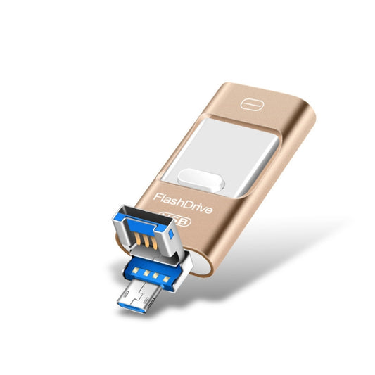 32GB USB 3.0 + 8 Pin + Mirco USB Android iPhone Computer Dual-use Metal Flash Drive (Gold) - U Disk & Card Reader by buy2fix | Online Shopping UK | buy2fix