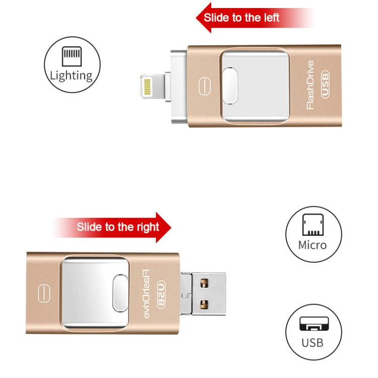 64GB USB 3.0 + 8 Pin + Mirco USB Android iPhone Computer Dual-use Metal Flash Drive (Silver) - U Disk & Card Reader by buy2fix | Online Shopping UK | buy2fix