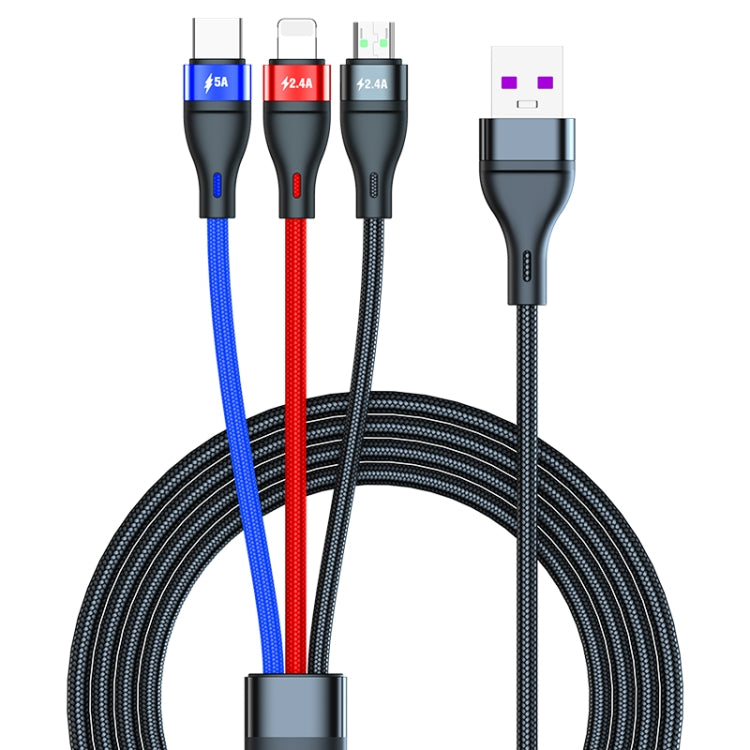 40W 5A USB to Micro USB + USB-C / Type-C + 8 Pin Fast Charging Data Cable, Cable Length: 1.2m - Multifunction Cable by buy2fix | Online Shopping UK | buy2fix