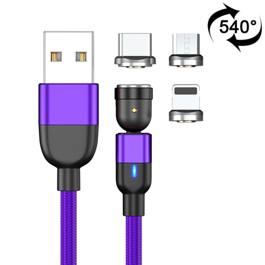 1m 3A Output 3 in 1 USB to 8 Pin + USB-C / Type-C + Micro USB 540 Degree Rotating Magnetic Data Sync Charging Cable(Purple) - Charging Cable & Head by buy2fix | Online Shopping UK | buy2fix