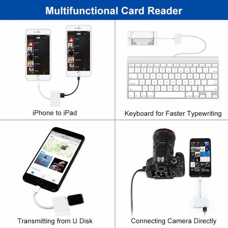 NK-1081 8 Pin to SD + TF + USB Port Camera Reader Adapter, Support iOS 9.2 or Above (White) - Converter & Adapter by buy2fix | Online Shopping UK | buy2fix