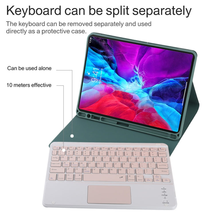 TG11BC Detachable Bluetooth Pink Keyboard Microfiber Leather Tablet Case for iPad Pro 11 inch (2020), with Touchpad & Pen Slot & Holder (Dark Green) - For iPad Pro by buy2fix | Online Shopping UK | buy2fix