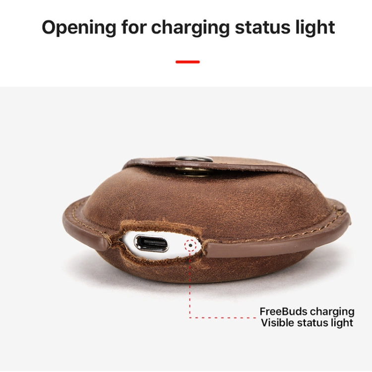 CF1111 For Huawei FreeBuds 3 Crazy Horse Texture Clamshell Earphone Protective Leather Case with Hook(Coffee) - Huawei Earphone Case by buy2fix | Online Shopping UK | buy2fix