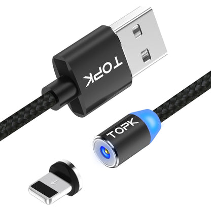TOPK AM23 1m 2.4A Max USB to 8 Pin Nylon Braided Magnetic Charging Cable with LED Indicator(Black) - Charging Cable & Head by TOPK | Online Shopping UK | buy2fix
