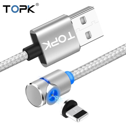 TOPK AM30 1m 2.4A Max USB to 8 Pin 90 Degree Elbow Magnetic Charging Cable with LED Indicator(Silver) - Charging Cable & Head by TOPK | Online Shopping UK | buy2fix