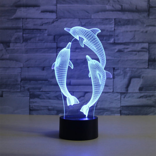 Three Dolphins Shape 3D Colorful LED Vision Light Table Lamp, USB & Battery Version - Novelty Lighting by buy2fix | Online Shopping UK | buy2fix