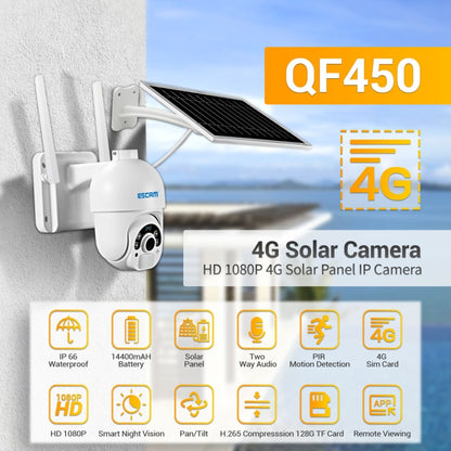 ESCAM QF450 HD 1080P 4G US Version Solar Powered IP Camera with 32G Memory, Support Two-way Audio & PIR Motion Detection & Night Vision & TF Card - Dome Camera by ESCAM | Online Shopping UK | buy2fix