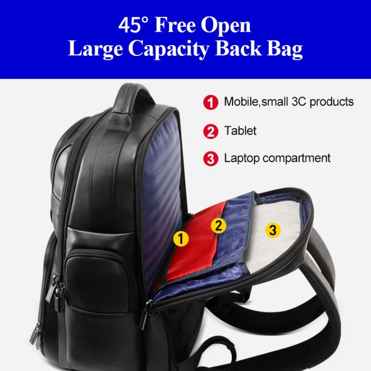 Bopai 851-019811 Large Capacity Anti-theft Waterproof Leathar Backpack Laptop Tablet Bag for 15.6 inch and Below, with USB Charging Port(Black) - Backpack by Bopai | Online Shopping UK | buy2fix