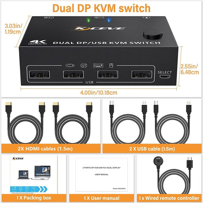 KC-KVM202DPA-USB2.0 DP 3DP+3DP KVM Switch (Black) - Switch by buy2fix | Online Shopping UK | buy2fix