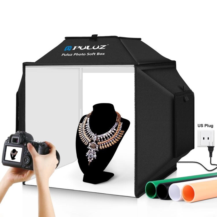 PULUZ 40cm Folding 72W 5500K Studio Shooting Tent Soft Box Photography Lighting Kit with 4 Colors (Black, Orange, White, Green) Backdrops(US Plug) -  by PULUZ | Online Shopping UK | buy2fix