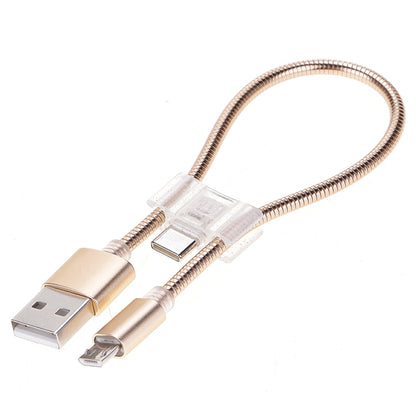24cm 2A Micro USB + USB-C / Type-C to USB Flexible Data Charging Cable(Gold) - Multifunctional Cable by buy2fix | Online Shopping UK | buy2fix