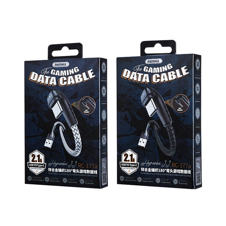 REMAX RC-177a Heymanba II 2.1A USB to USB-C / Type-C 180 Degrees Elbow Zinc Alloy Braided Gaming Data Cable, Cable Length: 1m(Black) - USB-C & Type-C Cable by REMAX | Online Shopping UK | buy2fix