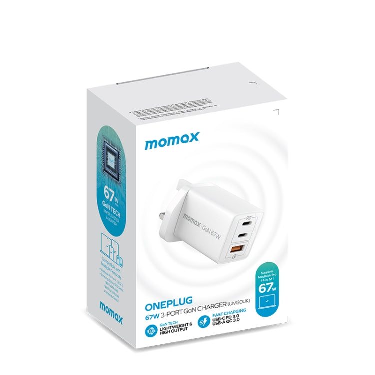 MOMAX UM30 PD 67W Fast Charger Power Adapter, UK Plug(White) - USB Charger by MOMAX | Online Shopping UK | buy2fix