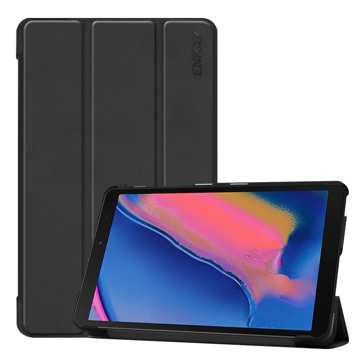 ENKAY PU Leather + Plastic Bottom Case with Three-folding Holder for Samsung Galaxy Tab A 8 (2019) P200 / P205(Black) - Tab A 8.0 & S Pen (2019) P200/P205 by ENKAY | Online Shopping UK | buy2fix