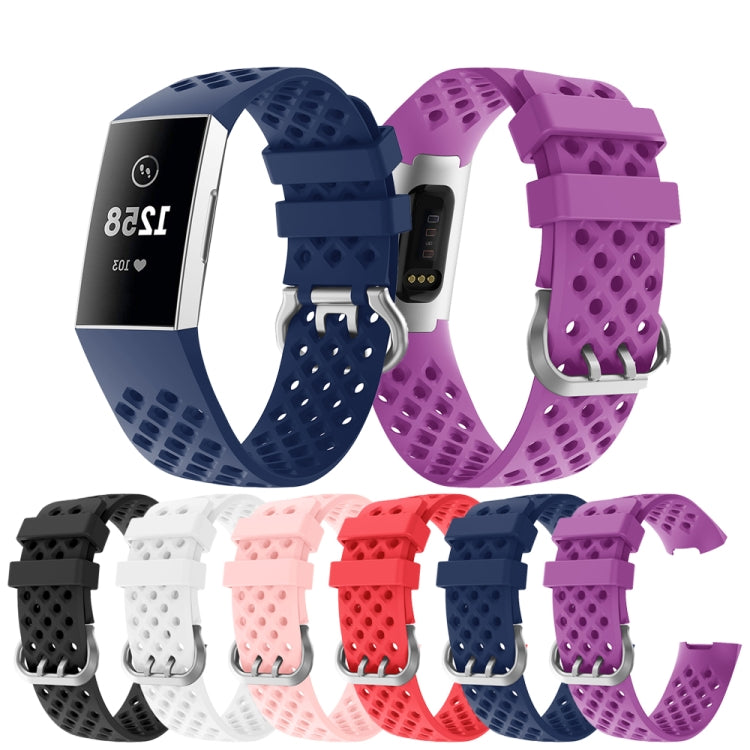 For Fitbit Charge 3 / 4 Hollow Square Silicone Watch Band Wristband(Black) - Watch Bands by buy2fix | Online Shopping UK | buy2fix