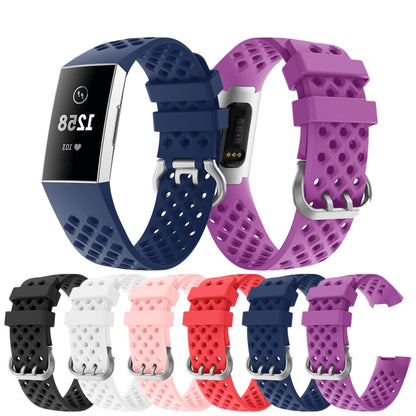 For Fitbit Charge 3 / 4 Hollow Square Silicone Watch Band Wristband(Dark Blue) - Watch Bands by buy2fix | Online Shopping UK | buy2fix