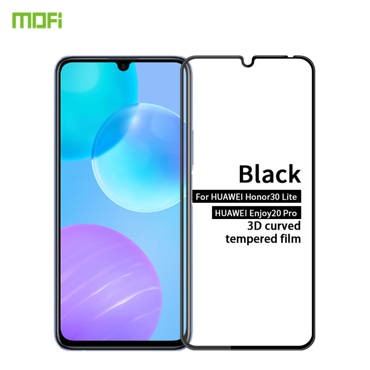 For Huawei Enjoy20 Pro/Honor30 Lite MOFI 9H 3D Explosion-proof Curved Screen Tempered Glass Film(Black) - Huawei Tempered Glass by MOFI | Online Shopping UK | buy2fix