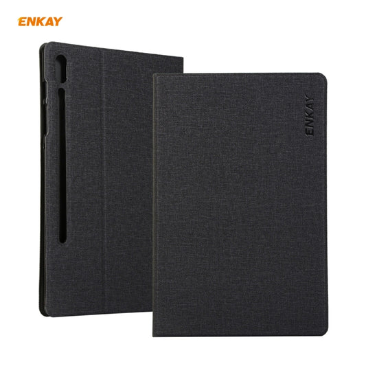 For Samsung Galaxy Tab S8 / Galaxy Tab S7 11.0 T870 / T875 ENKAY Coarse Cloth Pattern PU Leather + TPU Smart Case with Holder & Sleep / Wake-up Function(Black) - Galaxy Tab S8 Cases by ENKAY | Online Shopping UK | buy2fix