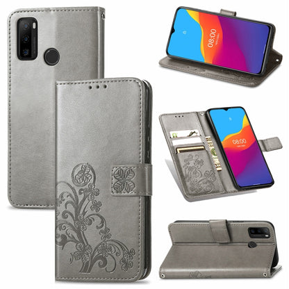 For Ulefone Note 10 Four-leaf Clasp Embossed Buckle Mobile Phone Protection Leather Case with Lanyard & Card Slot & Wallet & Bracket Function(Gray) - Ulefone Cases by buy2fix | Online Shopping UK | buy2fix