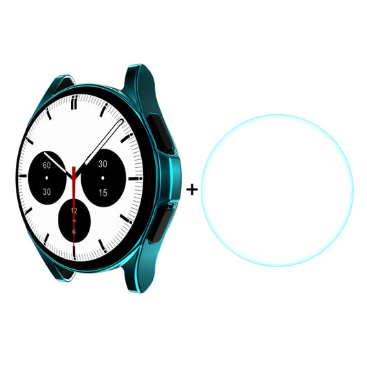 For Samsung Galaxy Watch4 Classic 42mm ENKAY Hat-Prince Full Coverage Electroplate Soft Case TPU HD Clear Cover + Tempered Glass Protector(Cyan) - Watch Cases by ENKAY | Online Shopping UK | buy2fix