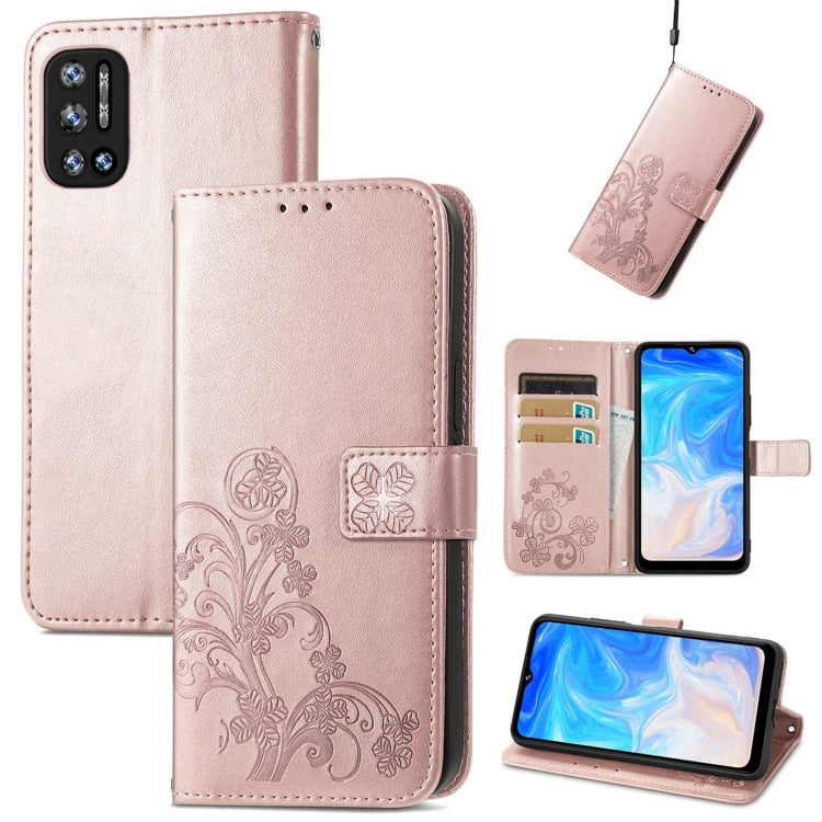 For DOOGEE N40 Pro Four-leaf Clasp Embossed Leather Case with Lanyard & Card Slot & Wallet & Holder(Rose Gold) - More Brand by buy2fix | Online Shopping UK | buy2fix