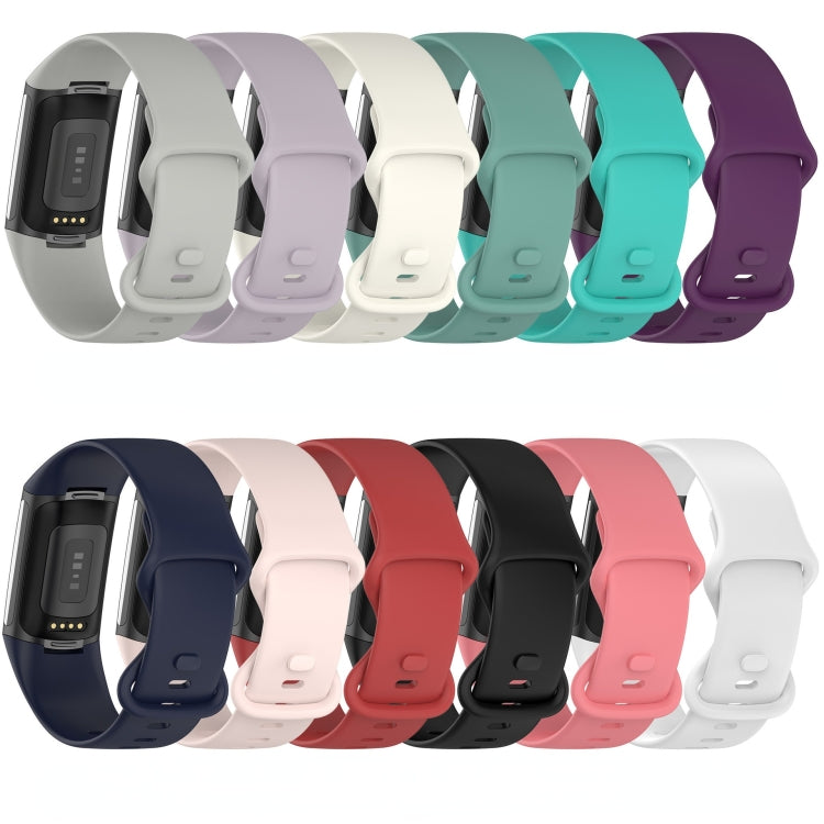 For Fitbit Charge 5 Monochromatic Silicone Watch Band, Size: Small Size(Black) - Watch Bands by buy2fix | Online Shopping UK | buy2fix