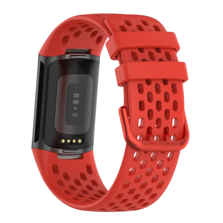 For Fitbit Charge 5 Monochromatic Breathable Silicone Watch Band(Red) - Watch Bands by buy2fix | Online Shopping UK | buy2fix