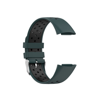 For Fitbit Charge 5 Double Color Metal Buckle Hole Silicone Watch Band(Green Black) - Watch Bands by buy2fix | Online Shopping UK | buy2fix