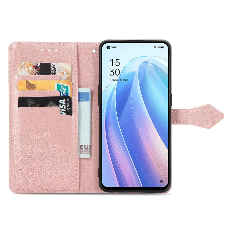 For OPPO Reno7 5G Mandala Flower Embossed Flip Leather Phone Case(Rose Gold) - OPPO Cases by buy2fix | Online Shopping UK | buy2fix