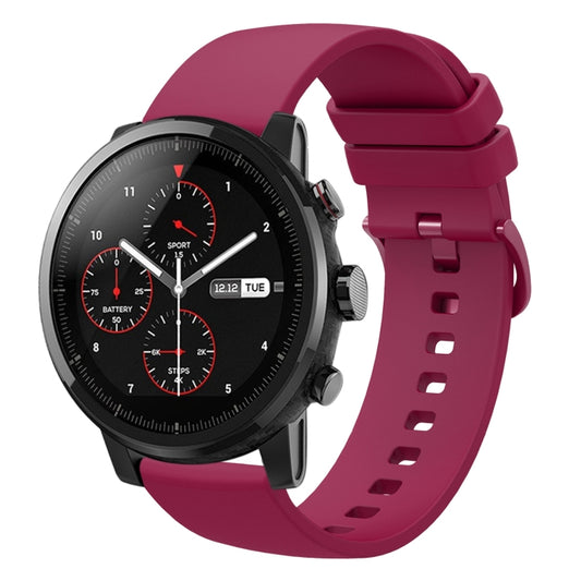 For Amazfit 2 Stratos 22mm Solid Color Soft Silicone Watch Band(Wine Red) - Watch Bands by buy2fix | Online Shopping UK | buy2fix