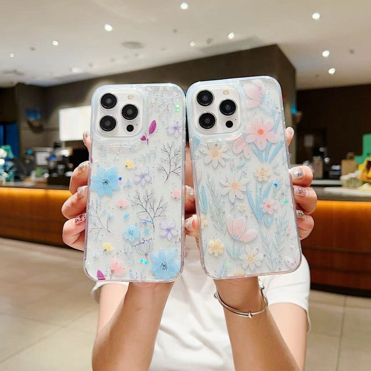 For iPhone 16 Pro Fresh Small Floral Epoxy TPU Phone Case(D05 Blue Floral) - iPhone 16 Pro Cases by buy2fix | Online Shopping UK | buy2fix