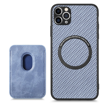 For iPhone 11 Carbon Fiber Leather Card Magsafe Magnetic Phone Case(Blue) - iPhone 11 Pro Cases by buy2fix | Online Shopping UK | buy2fix