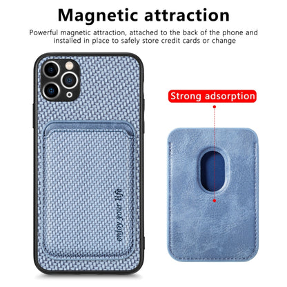 For iPhone 11 Carbon Fiber Leather Card Magsafe Magnetic Phone Case(Blue) - iPhone 11 Pro Cases by buy2fix | Online Shopping UK | buy2fix