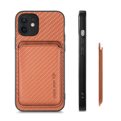 For iPhone 12 mini Carbon Fiber Leather Card Magsafe Magnetic Phone Case(Brown) - iPhone 12 mini Cases by buy2fix | Online Shopping UK | buy2fix