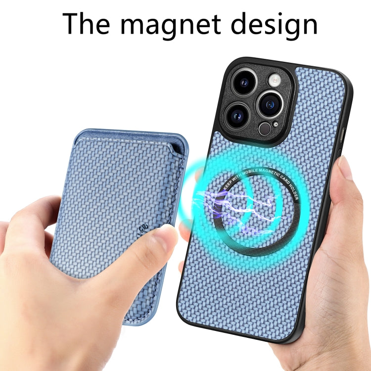 For iPhone 13 Pro Max Carbon Fiber Leather Card Magsafe Magnetic Phone Case(Blue) - iPhone 13 Pro Max Cases by buy2fix | Online Shopping UK | buy2fix