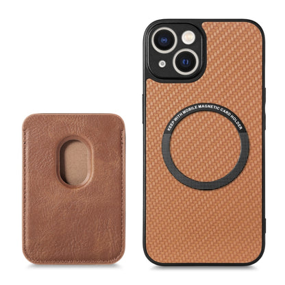 For iPhone 14 Pro Carbon Fiber Leather Card Magsafe Magnetic Phone Case(Brown) - iPhone 14 Pro Cases by buy2fix | Online Shopping UK | buy2fix