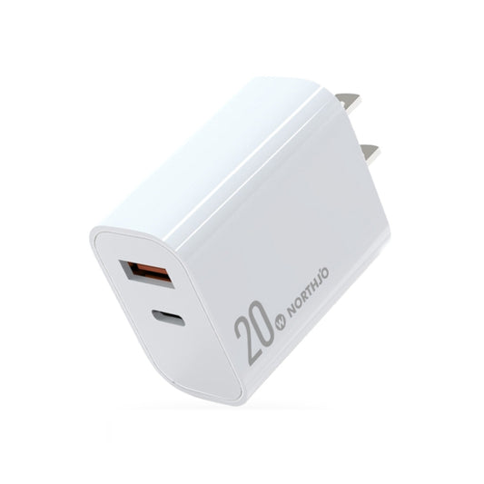 NORTHJO NOPD2002 PD20W USB-C/Type-C + QC 3.0 USB Dual Ports Fast Charger, US Plug(White) - USB Charger by NORTHJO | Online Shopping UK | buy2fix