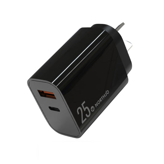 NORTHJO NOPD2502 PD 25W USB-C/Type-C + QC 3.0 USB Dual Ports Fast Charger, Plug Type:AU Plug(Black) - USB Charger by NORTHJO | Online Shopping UK | buy2fix