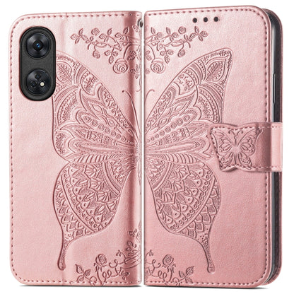 For OPPO Reno8 T 4G Butterfly Love Flower Embossed Leather Phone Case(Rose Gold) - OPPO Cases by buy2fix | Online Shopping UK | buy2fix