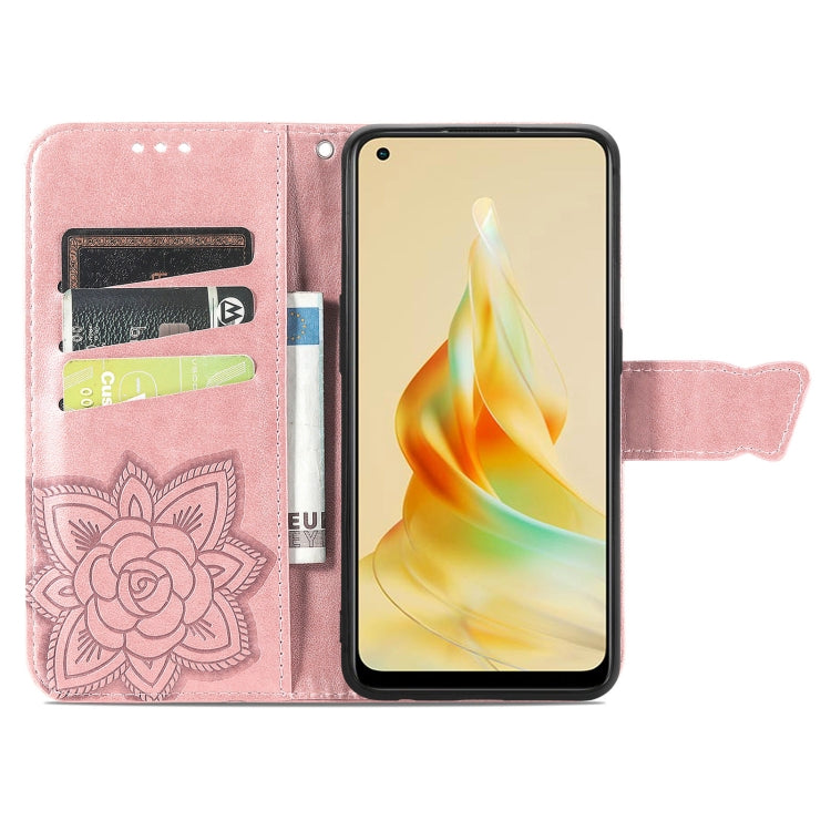 For OPPO Reno8 T 4G Butterfly Love Flower Embossed Leather Phone Case(Rose Gold) - OPPO Cases by buy2fix | Online Shopping UK | buy2fix