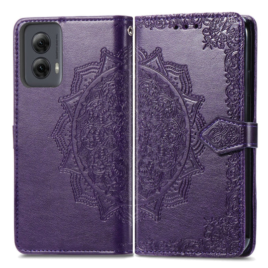 For Motorola Moro G Power 5G 2024 Mandala Flower Embossed Leather Phone Case(Purple) - Motorola Cases by buy2fix | Online Shopping UK | buy2fix