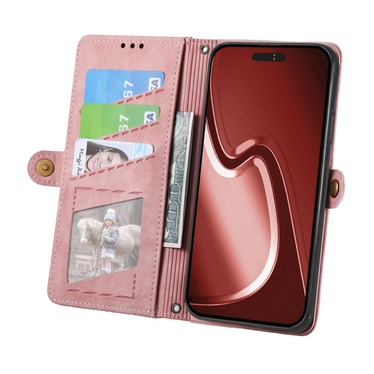 For iPhone 16 Plus Geometric Zipper Wallet Side Buckle Leather Phone Case(Pink) - iPhone 16 Plus Cases by buy2fix | Online Shopping UK | buy2fix