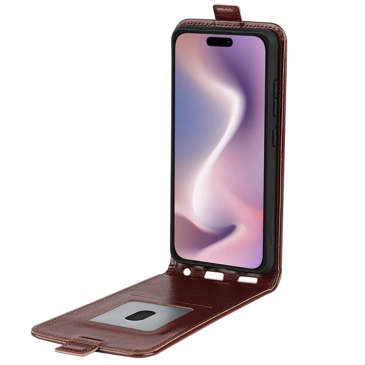 For iPhone 16 Plus R64 Texture Single Vertical Flip Leather Phone Case(Brown) - iPhone 16 Plus Cases by buy2fix | Online Shopping UK | buy2fix